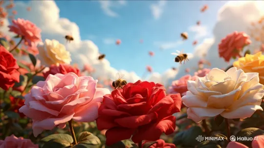 Bees and Roses: A Serene Garden Symphony – AI Generated Video | Hailuo AI