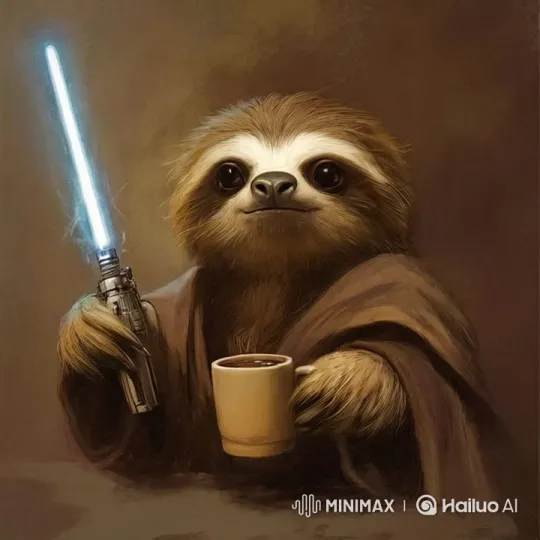 Sloth Jedi Stirs Coffee with Lightsaber – AI Generated Video | Hailuo AI