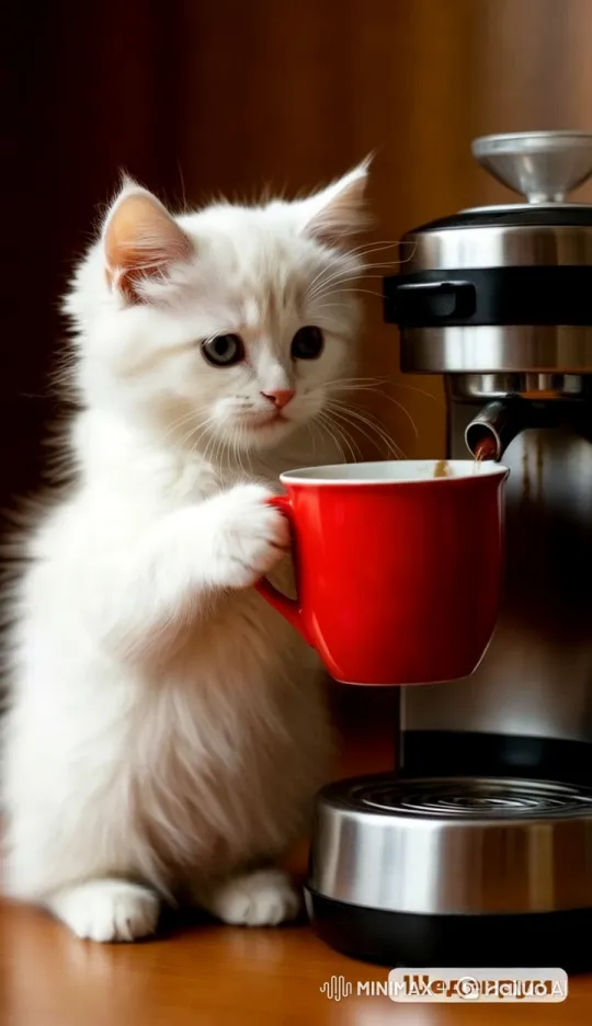 Kitten Pours Coffee with Professional Aesthetic – AI Generated Video | Hailuo AI