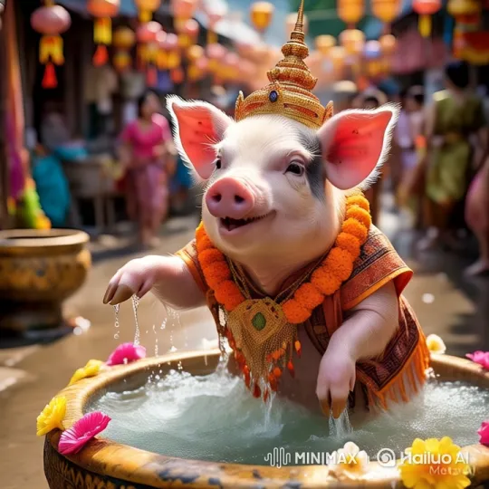 Pig in Traditional Attire Dances Joyfully at Festive Event – AI Generated Video | Hailuo AI