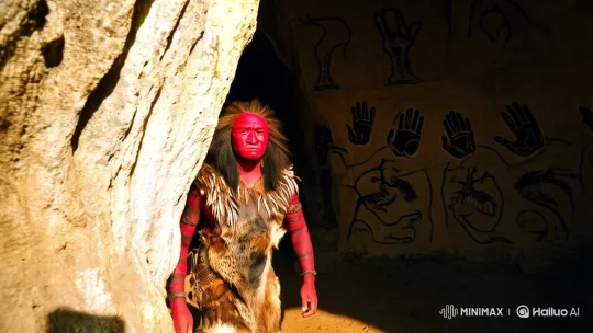 Prehistoric Southeast Asian Man in Ritualistic Cave Art Setting – AI Generated Video | Hailuo AI