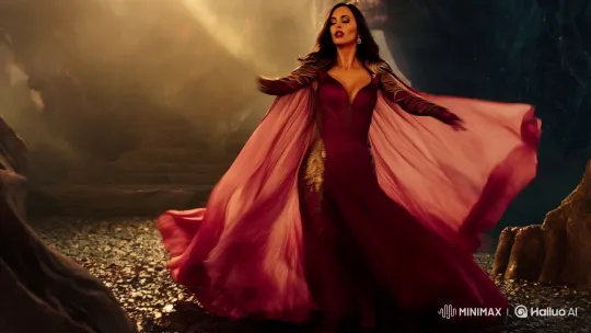 Megan Fox Seduces with Poison Ivy Dress and Rose Gold Cape – AI Generated Video | Hailuo AI