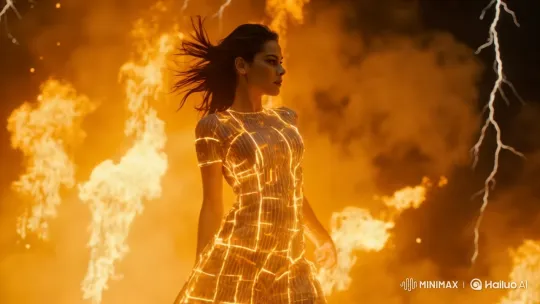 Electrifying Fashion in Fiery, High-Aesthetic Video – AI Generated Video | Hailuo AI
