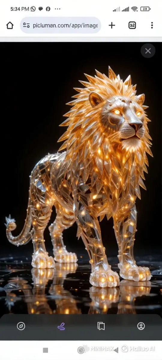 Crystal Lion Dances in a Spectacular Light Show – AI Generated Video | Hailuo AI