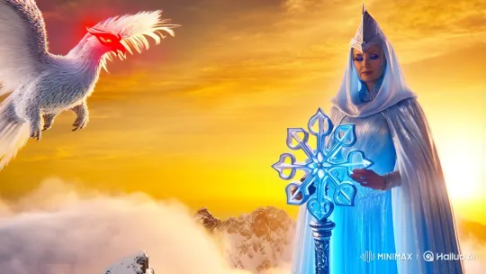 Ice Sorceress and Ice Phoenix in Enchanting Snowy Setting – AI Generated Video | Hailuo AI