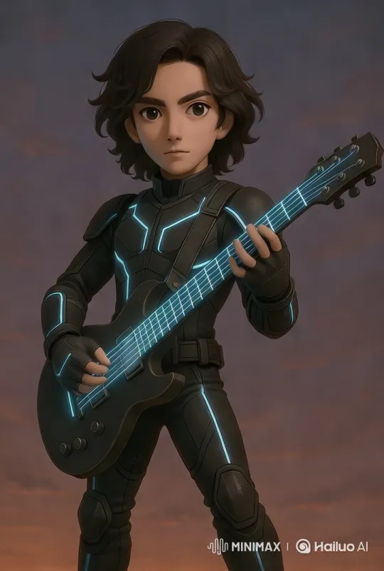 Futuristic Guitarist Performs on Volcano Edge – AI Generated Video | Hailuo AI