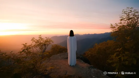 Dawn's Embrace: Serenity Amidst Mountain Majesty – AI Generated Video | Hailuo AI