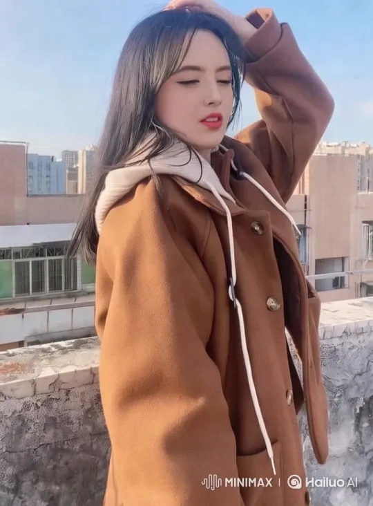 Stylish Woman on Rooftop Showcases Urban Elegance – AI Generated Video | Hailuo AI