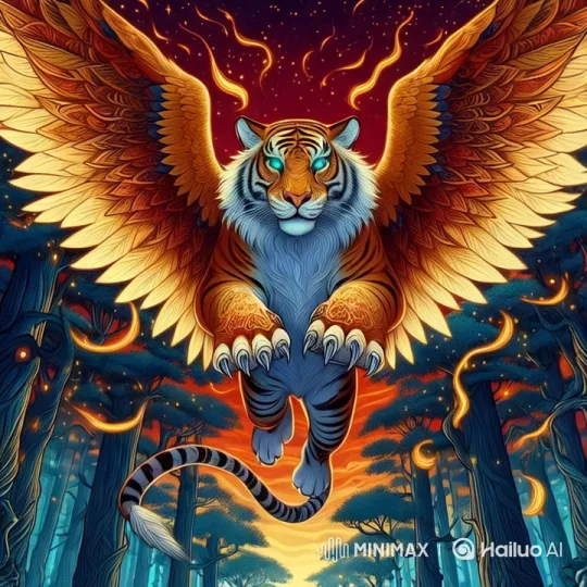 Majestic Winged Tiger in Enchanted Forest Sky – AI Generated Video | Hailuo AI