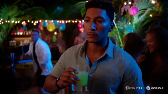 Tropical Party: Man Enjoying Drink Amidst Festive Crowd – AI Generated Video | Hailuo AI