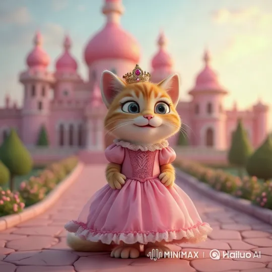 Joyful Princess Cat in Majestic Castle Setting – AI Generated Video | Hailuo AI