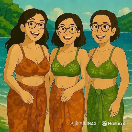 Vibrant Women on Serene Beach in Colorful Sarongs – AI Generated Video | Hailuo AI