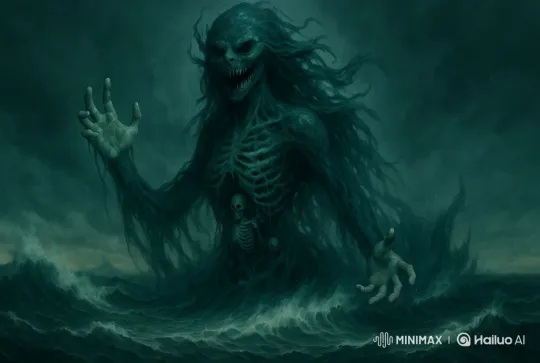 Stormy Sea Unveils Monstrous Skeletal Creature – AI Generated Video | Hailuo AI