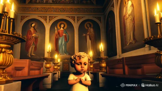 Child's Contemplation in Opulent 16th-Century Church – AI Generated Video | Hailuo AI
