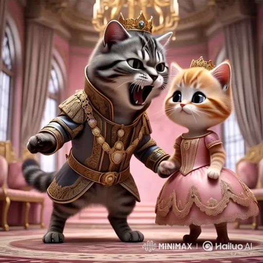 Royal Cat Drama: Intense Confrontation in Opulent Room – AI Generated Video | Hailuo AI