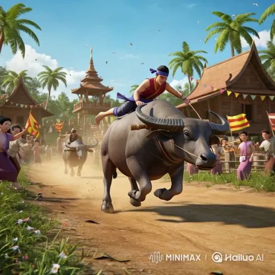 Thai Buffalo Racing in Ultra-Realistic 3D Cinematic Quality – AI Generated Video | Hailuo AI