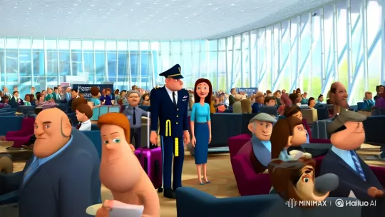 High Aesthetic Film Opens with Guardians Observing Chaotic Airport Scene – AI Generated Video | Hailuo AI