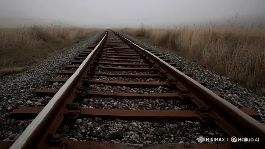 Desolate Landscape with Decaying Railroad Tracks – AI Generated Video | Hailuo AI