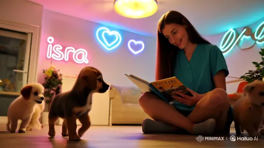 Daycare Teacher Reads to Curious Puppies – AI Generated Video | Hailuo AI