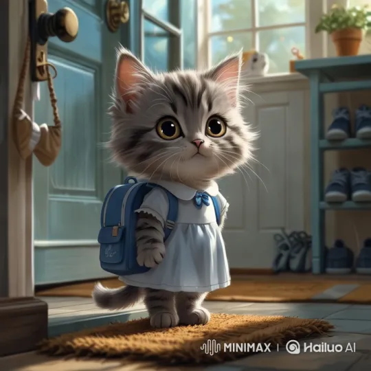 Curious Kitten Opens Door in Cozy Home – AI Generated Video | Hailuo AI