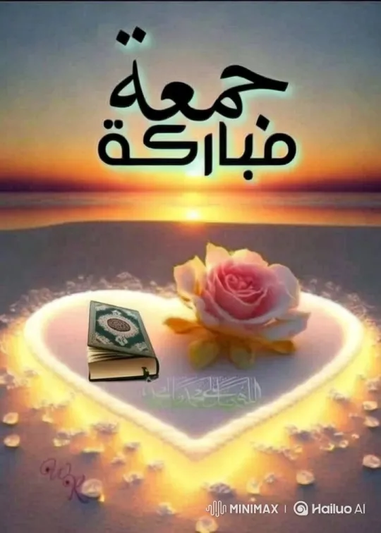 Serene Beach Sunset with Heart, Rose, Quran, and Blessing – AI Generated Video | Hailuo AI