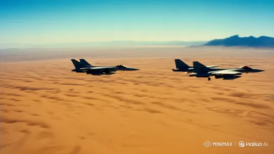 Desert Sky: Aerial Assault Over Jordanian Sands – AI Generated Video | Hailuo AI