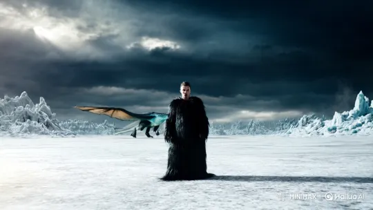 Lone Warrior Faces Majestic Dragon on Snowy Battlefield – AI Generated Video | Hailuo AI