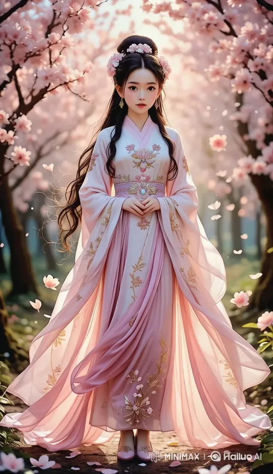 Elegant Chinese Girl Pirouettes in Cherry Blossom Garden – AI Generated Video | Hailuo AI