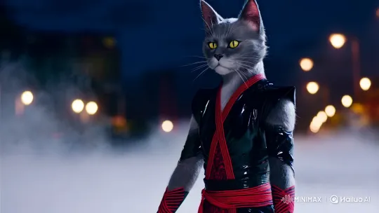 Anime-Inspired Cat Ninja in Mysterious Fog Scene – AI Generated Video | Hailuo AI