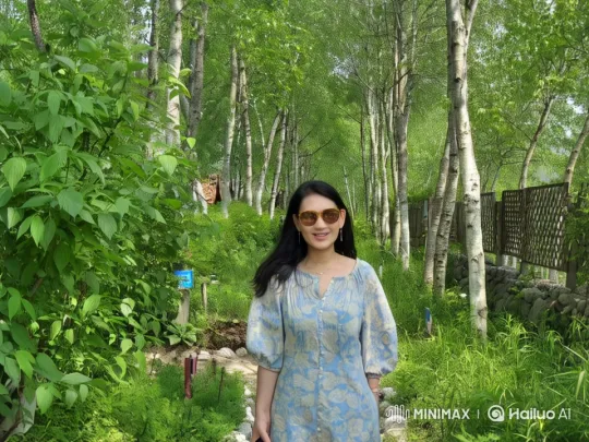 Woman Greet in Floral Dress Amidst Serene Forest Setting – AI Generated Video | Hailuo AI