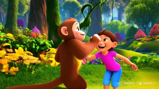 3D Animated Adventure: Child and Monkey in Enchanted Forest – AI Generated Video | Hailuo AI