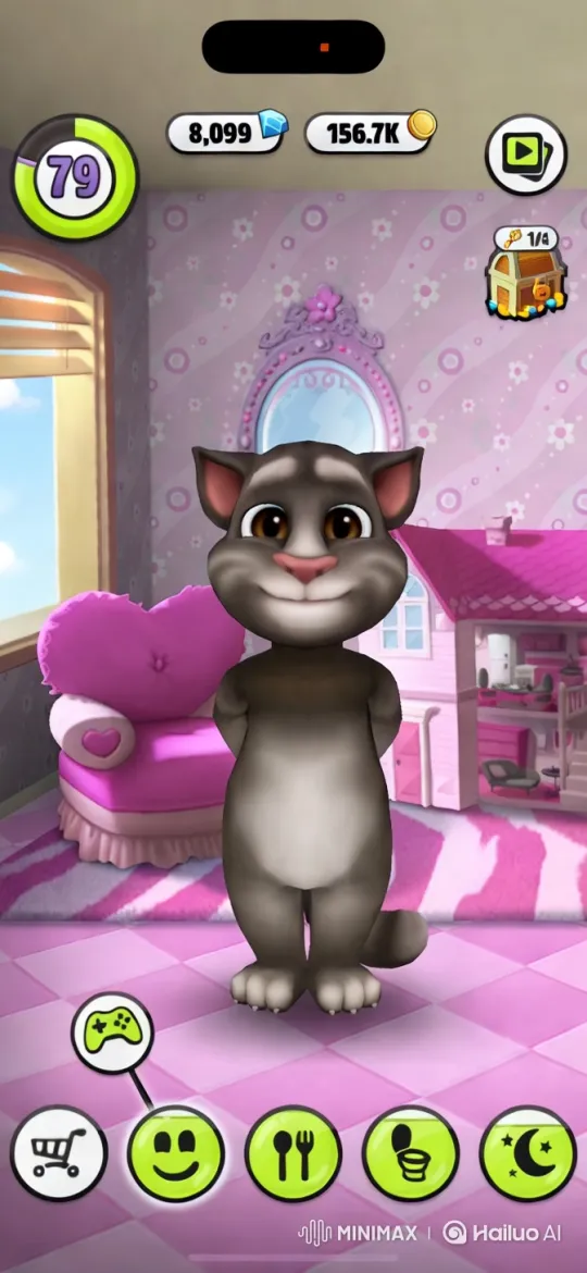 Grey Cat in a Whimsical, Pink-Themed Room – AI Generated Video | Hailuo AI