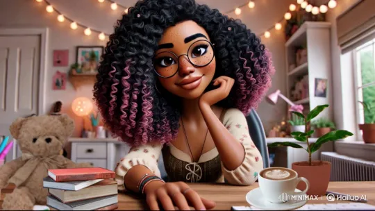 Young Woman Engages in Animated Conversation in Cozy Room – AI Generated Video | Hailuo AI