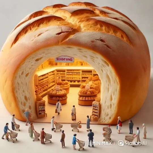 Giant Bread Transformed into a Bustling Bakery Scene – AI Generated Video | Hailuo AI