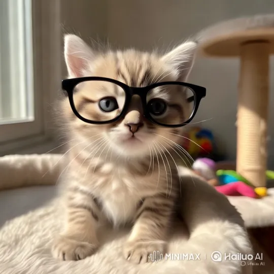 Adorable Kitten in Glasses Explores Playful Environment – AI Generated Video | Hailuo AI