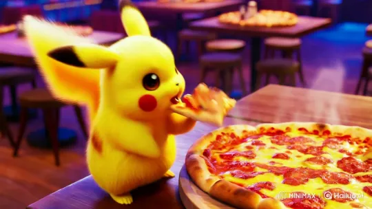 Pikachu Enjoys Pizza in Vibrant Pizzeria Setting – AI Generated Video | Hailuo AI