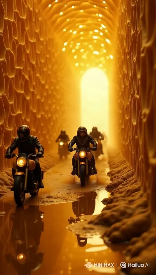 Ant-Sized Thieves Escape Bee Guardians in Honeycomb Chase – AI Generated Video | Hailuo AI