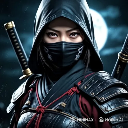 Mysterious Samurai in Moonlit Rain: Armor's Craftsmanship Showcased – AI Generated Video | Hailuo AI