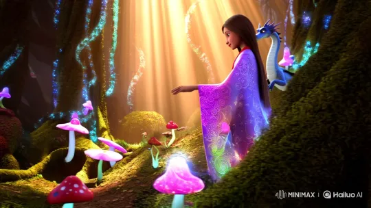 Mystical Girl in Enchanted Forest with Spectral Dragon – AI Generated Video | Hailuo AI