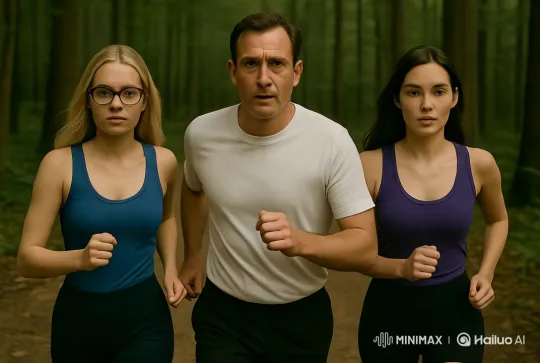 Joggers in Harmony Through a Serene Forest – AI Generated Video | Hailuo AI