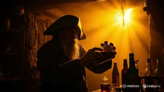 Pirate Innkeeper Serves Drinks in Dramatic Tavern Setting – AI Generated Video | Hailuo AI