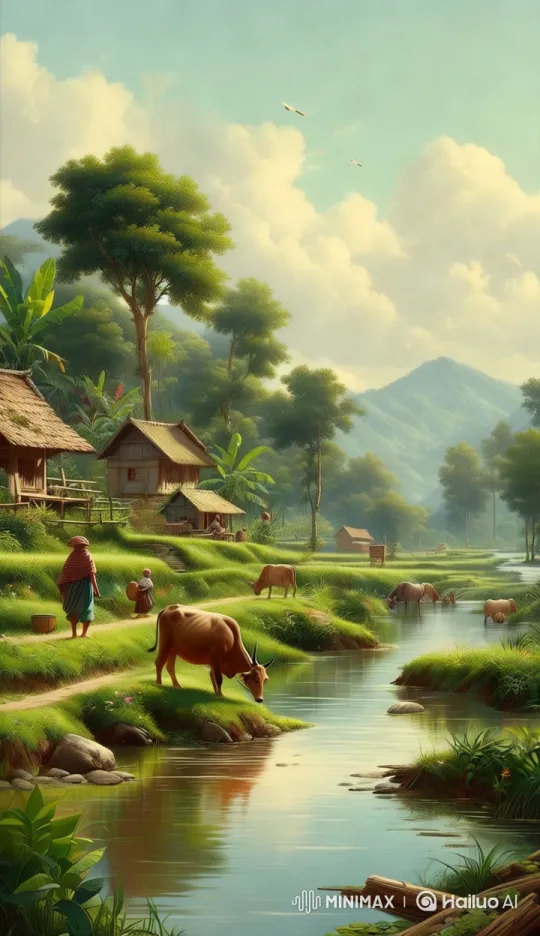 Village Serenity: Nature and Rural Life Harmony – AI Generated Video | Hailuo AI