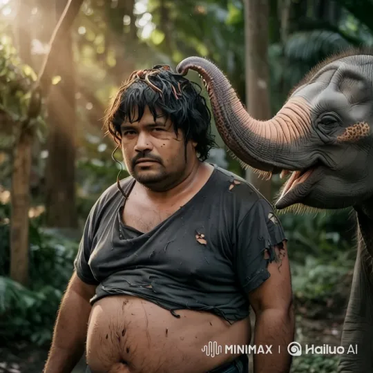 Elephant Gently Removes Parasites from Man in Forest – AI Generated Video | Hailuo AI