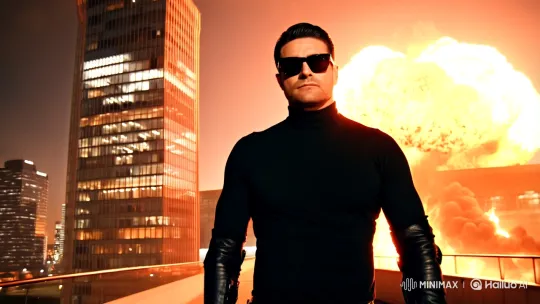 Man Walks Unfazed Amid Skyscraper Explosion – AI Generated Video | Hailuo AI