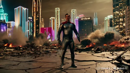 Superhero Faces Godzilla in Epic Neon City Clash – AI Generated Video | Hailuo AI