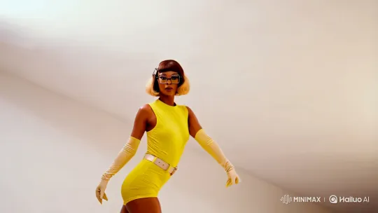 Dynamic Pose: Woman in Yellow Shorts Captivates with Style – AI Generated Video | Hailuo AI
