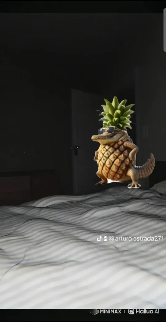 Charming Creature Smiles on Bed in Cozy Room – AI Generated Video | Hailuo AI