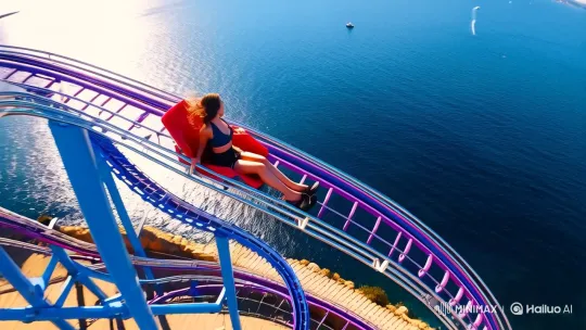 Dara Raper's Thrilling Roller Coaster Ride Over the Sea – AI Generated Video | Hailuo AI