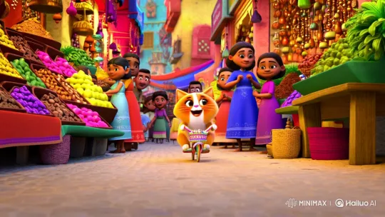 Fluffy Cat Joyfully Rides Bicycle Through Colorful Bazaar – AI Generated Video | Hailuo AI