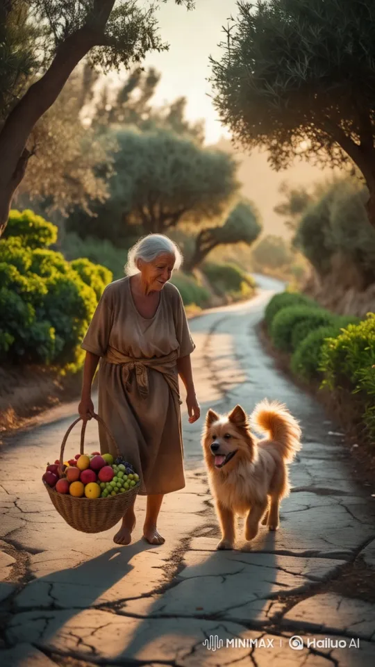 Elderly Woman and Dog Walk Home Through Rural Serenity – AI Generated Video | Hailuo AI
